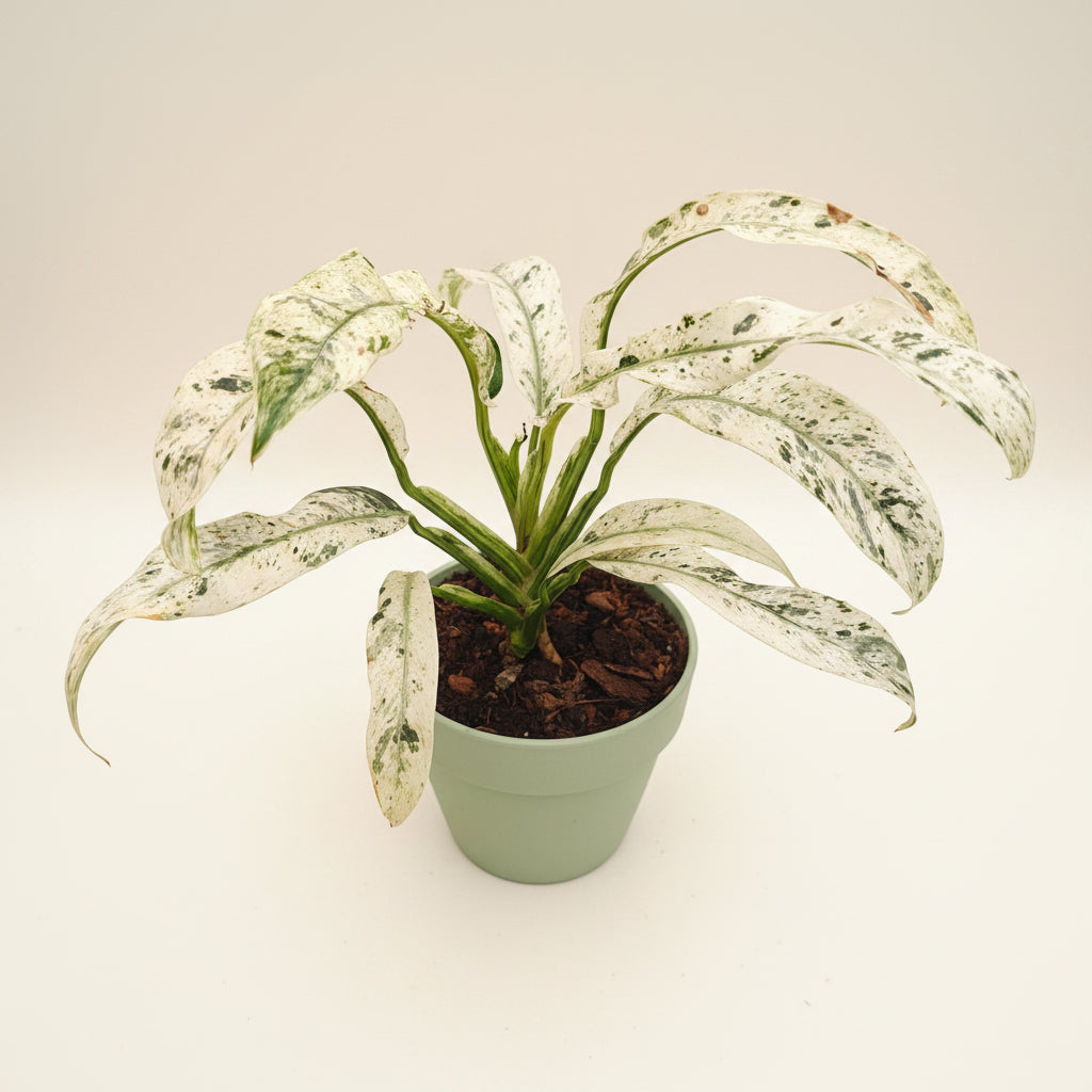 Rhaphidophora puberula ‘Variegata’ (strong variegation) – contrast puternic, efect tropical rar