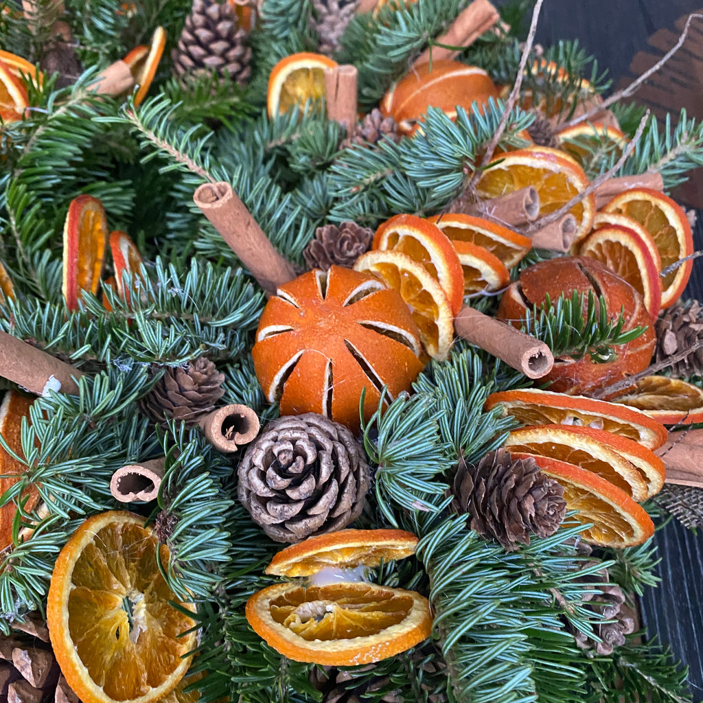 Special fir wreath with dried oranges and cinnamon